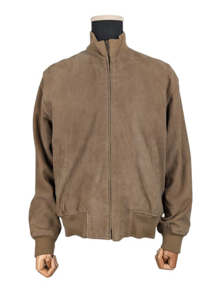 Beige Suede Bomber Jacket