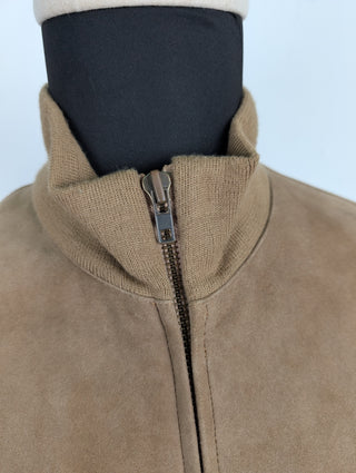 Beige Suede Bomber Jacket