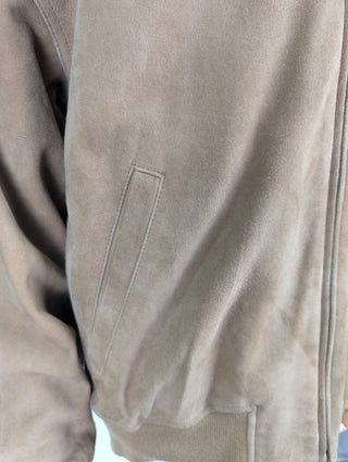Beige Suede Bomber Jacket