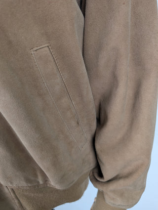 Beige Suede Bomber Jacket