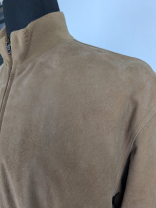 Beige Suede Bomber Jacket