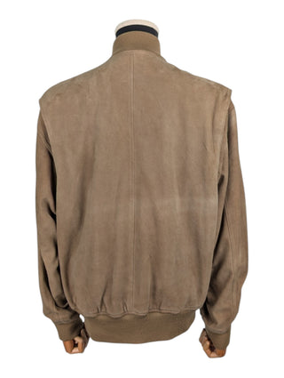 Beige Suede Bomber Jacket