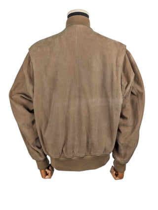 Beige Suede Bomber Jacket