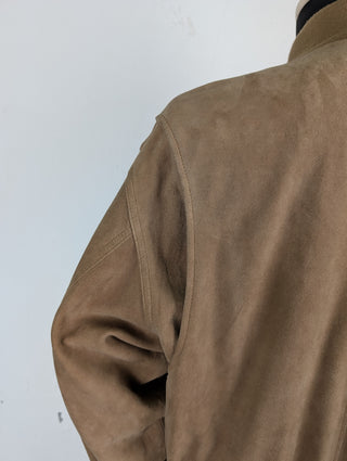 Beige Suede Bomber Jacket