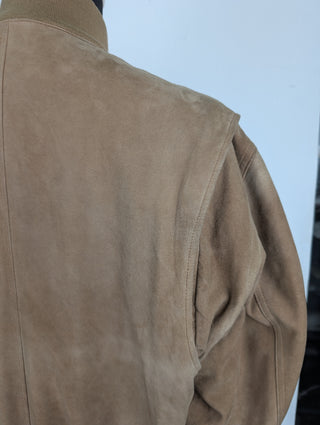 Beige Suede Bomber Jacket