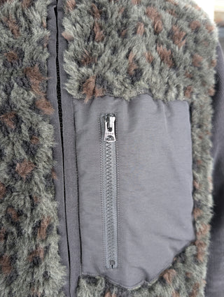 Black Jacket with Dark Green Faux Hair Vest and Corduroy Sleeves