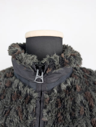 Black Jacket with Dark Green Faux Hair Vest and Corduroy Sleeves