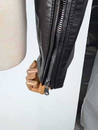 Black Leather Biker Jacket with Silver Studded Collar and Belt