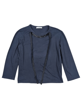 Navy Long Tee With Black Embellised Front Neckline