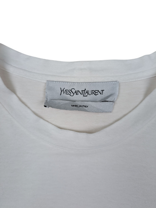 White Tee With Black Flossed Velvety "YSL" Logo