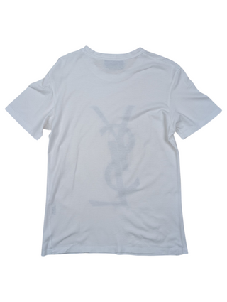 White Tee With Black Flossed Velvety "YSL" Logo