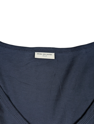 Navy V-Neck Long Tee With Ribbed Neckline