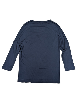 Navy V-Neck Long Tee With Ribbed Neckline