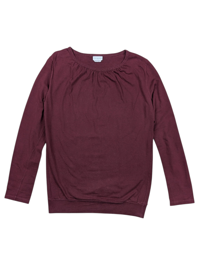 Burgundy Long Tee With Pleated Front Neckline