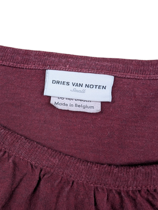 Burgundy Long Tee With Pleated Front Neckline