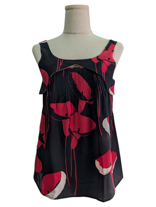 Black Silk Sleeveless Top With Overall Print
