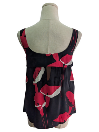 Black Silk Sleeveless Top With Overall Print