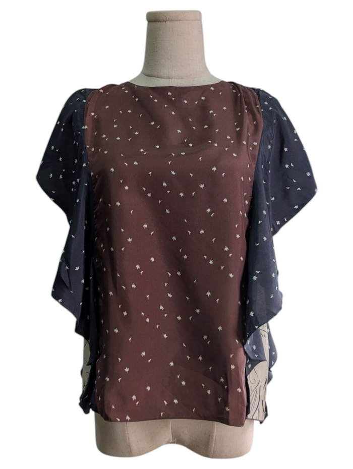 Printed Silk Sleeveless Top With Ruffles Detail