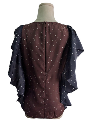 Printed Silk Sleeveless Top With Ruffles Detail