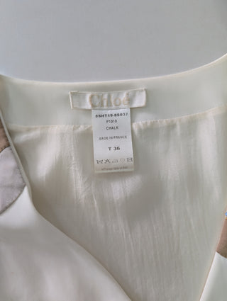 White Silk Cap-Sleeves Top With Embellishments