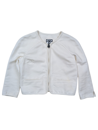White Cotton Zip Up Cropped Jacket