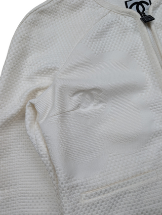 White Cotton Zip Up Cropped Jacket