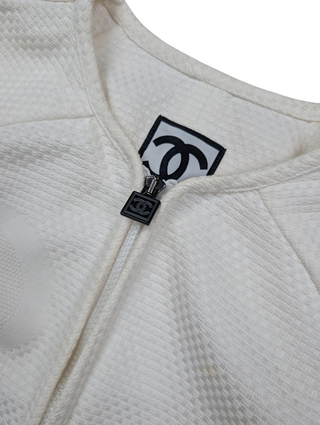 White Cotton Zip Up Cropped Jacket