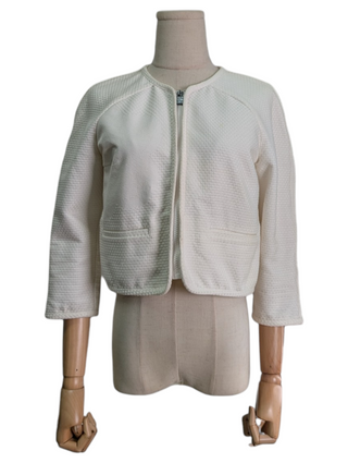 White Cotton Zip Up Cropped Jacket