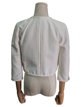 White Cotton Zip Up Cropped Jacket