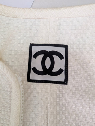 White Cotton Zip Up Cropped Jacket