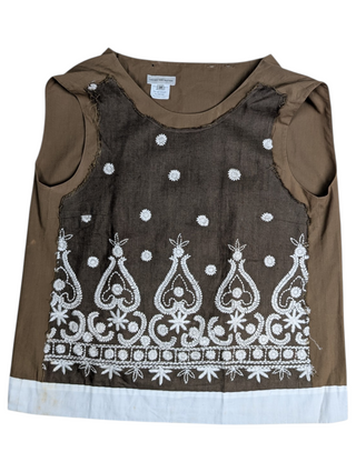 Olive Green Linen Top With Embroidery