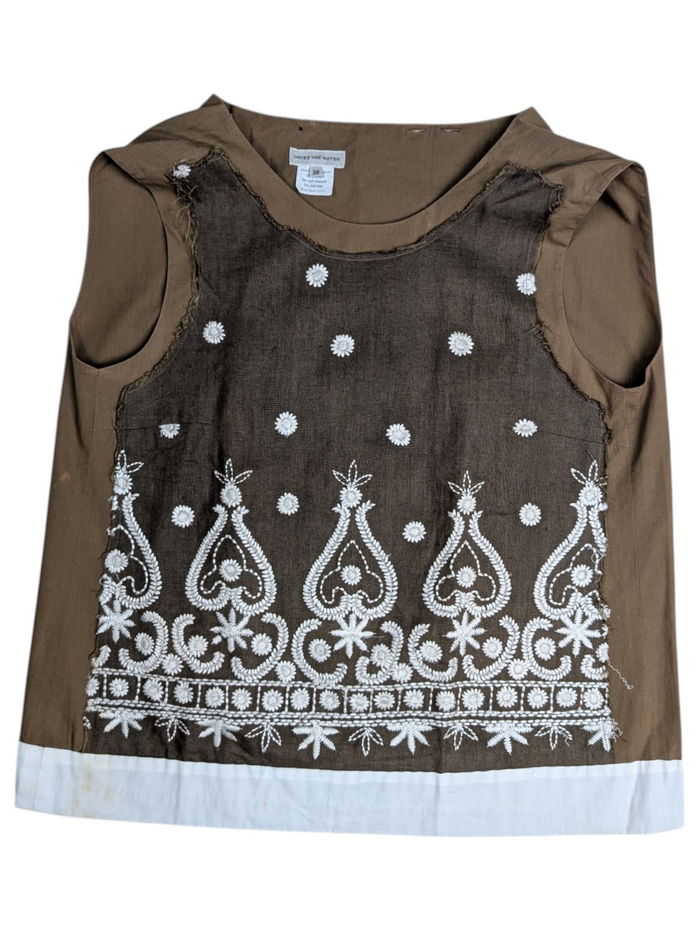 Olive Green Linen Top With Embroidery