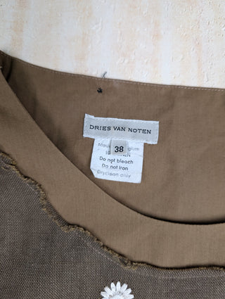Olive Green Linen Top With Embroidery