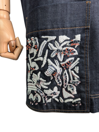 Blue Denim Floral Embellished Short Sleeve Dress