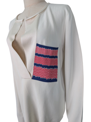 Beige Silk Top With Patch Pocket