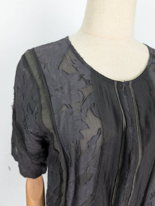 Navy Blue And Black Mesh See-Through Floral Print Cardigan