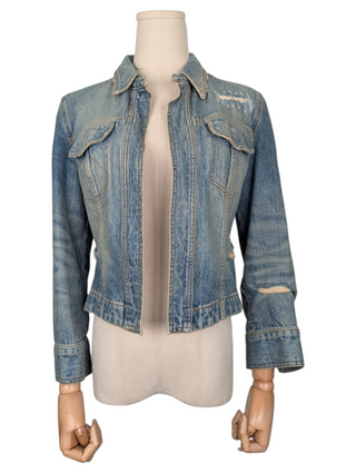 Blue Distressed Denim Open Jacket