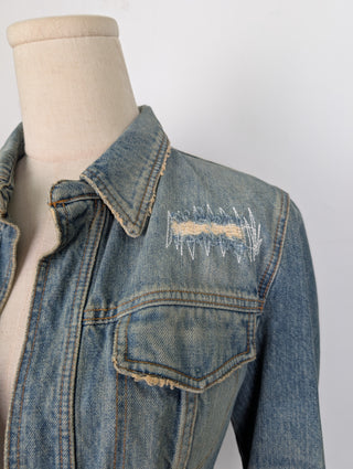 Blue Distressed Denim Open Jacket