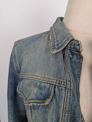 Blue Distressed Denim Open Jacket