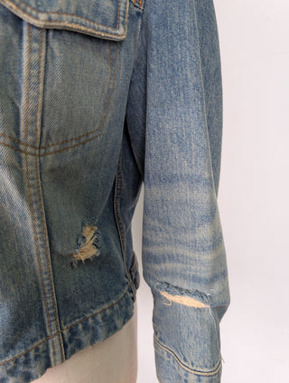 Blue Distressed Denim Open Jacket