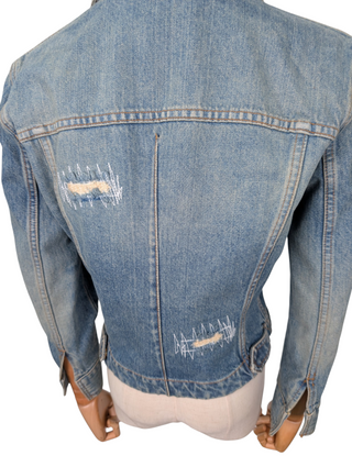 Blue Distressed Denim Open Jacket