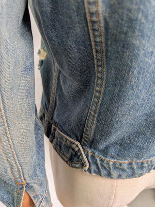 Blue Distressed Denim Open Jacket