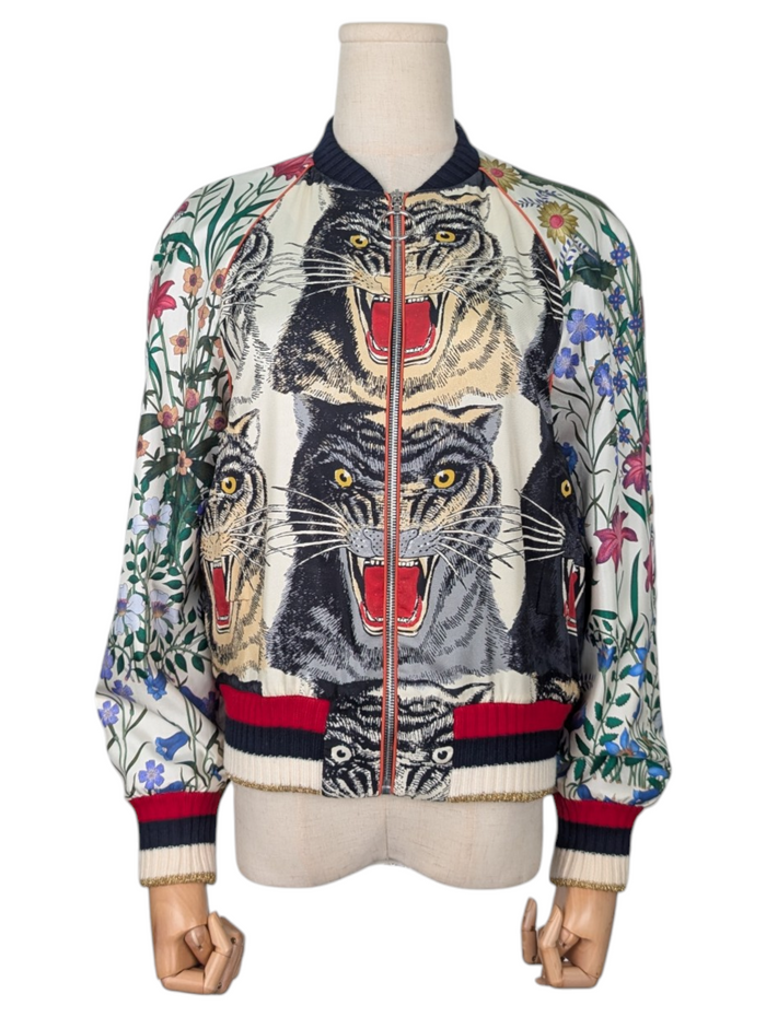 Animal And Floral Print Bomber Jacket