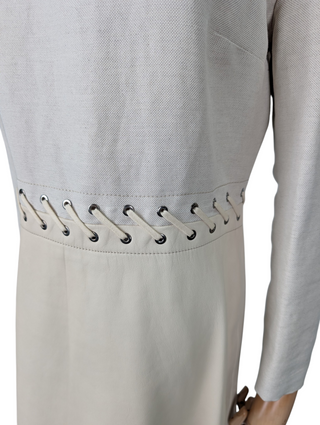 Beige Linen 1960s Style Dress With Leather Skirt