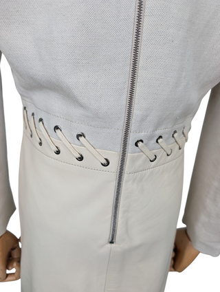 Beige Linen 1960s Style Dress With Leather Skirt