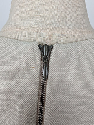 Beige Linen 1960s Style Dress With Leather Skirt