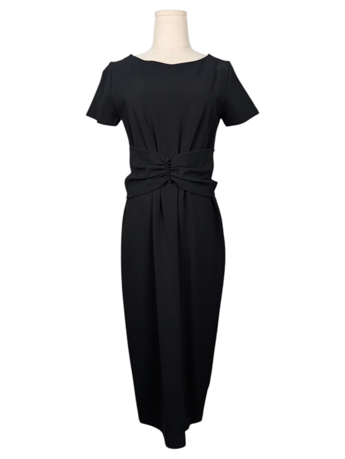 Black Short Sleeve Dress With Waist Ribbon