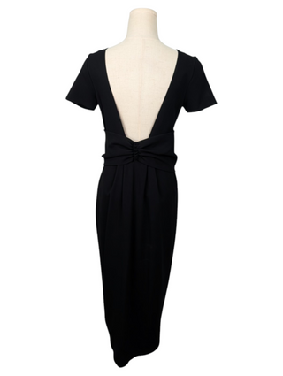 Black Short Sleeve Dress With Waist Ribbon