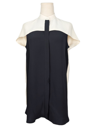 Black And Beige Button Up Silk Sleeveless Shirt