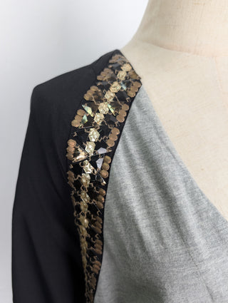 Black And Grey Deep V Top With Jewels